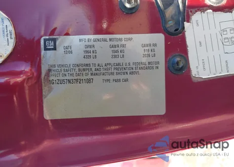 2007 Chevrolet Malibu Ltz из США, поврежденный, VIN 1G1ZU57N37F211087